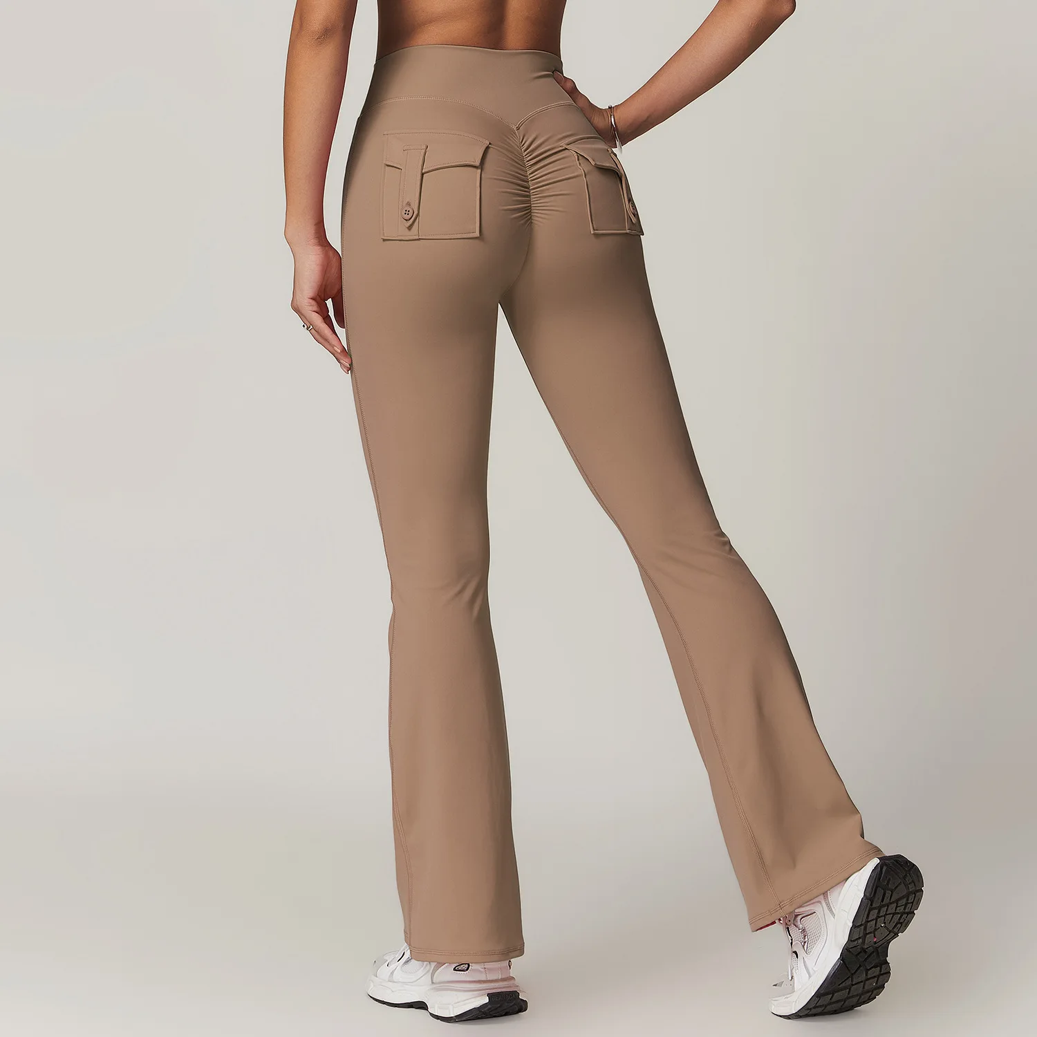 Nude Feeling Skinny Wide Leg Pants Hip Lifting High Waist Yoga Pants Women Workwear Pocket Micro Slim Sports Fitness Pants