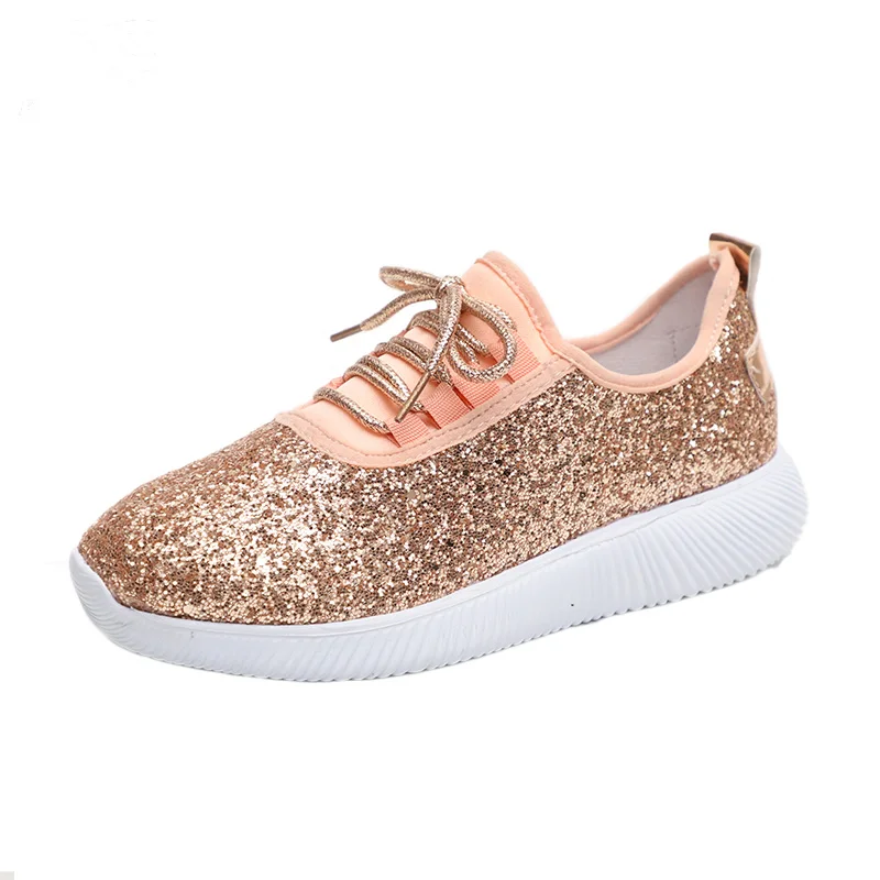Оптовая продажа, персонализированные женские кроссовки с блестками, повседневная спортивная обувь