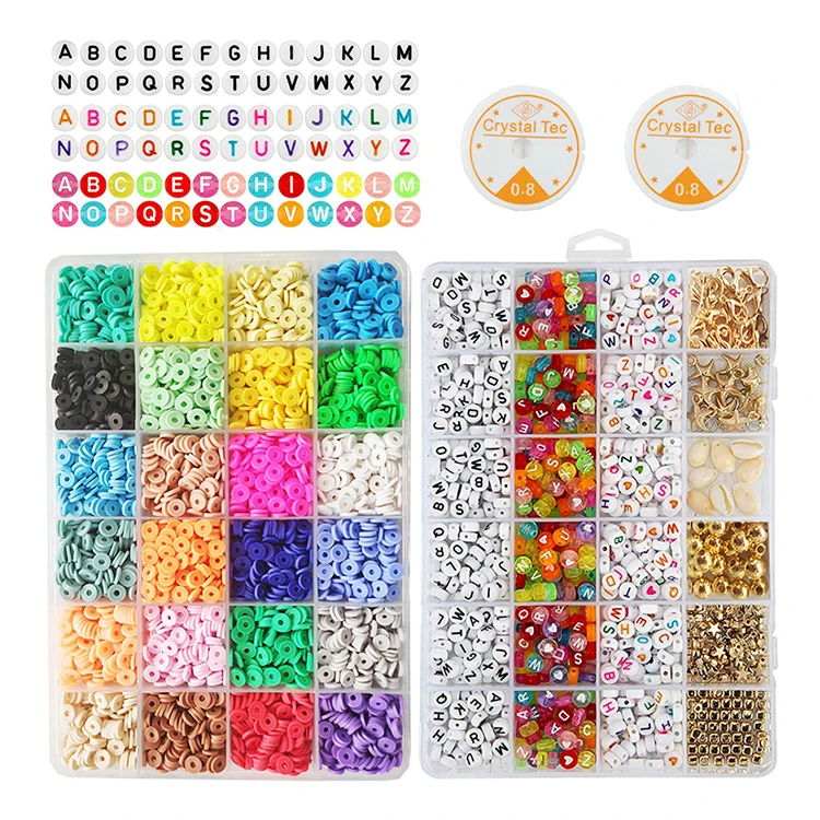 Latest Design Flat Round Colorful Alphabet Letter Bead 6mm Polymer Clay Beads Set For Diy Jewelry Making Bracelet