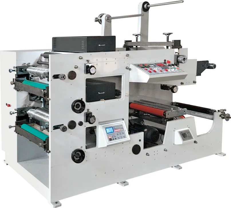 RTRY-420B Mini 2 color roll to roll adhesive paper flexo printing machine with rotary die cutting station