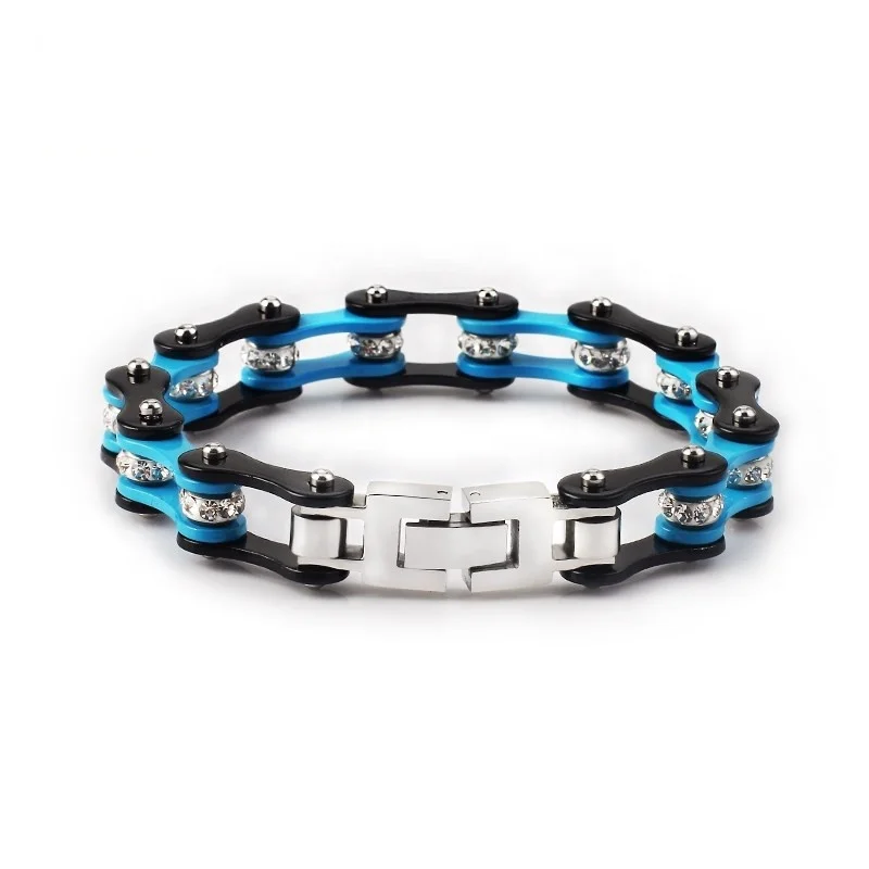 Factory Wholesale Stainless Steel Bicycle Chain Titanium Steel Motorcycle Diamond Punk Hip Hop Bracelet Custom