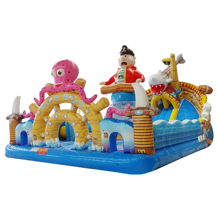 Anmu newest product large outdoor castle inflatable pirate ship trampoline playground for kids play