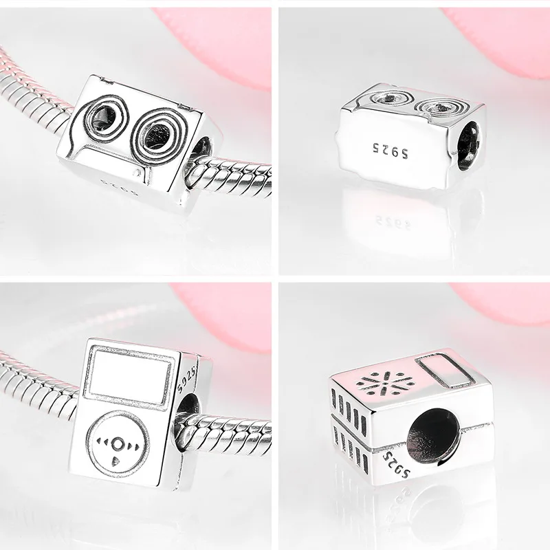 High Quality 925 Sterling Silver Gramophone Bead Radio Charm Microphone Pendant For Women Jewelry Gift