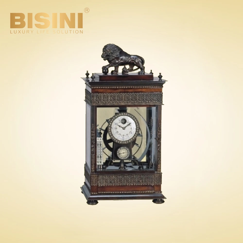 Ancient antique art Front pendulum big lion bowling clock Exquisite Mechanical Glass cover Desk Clock