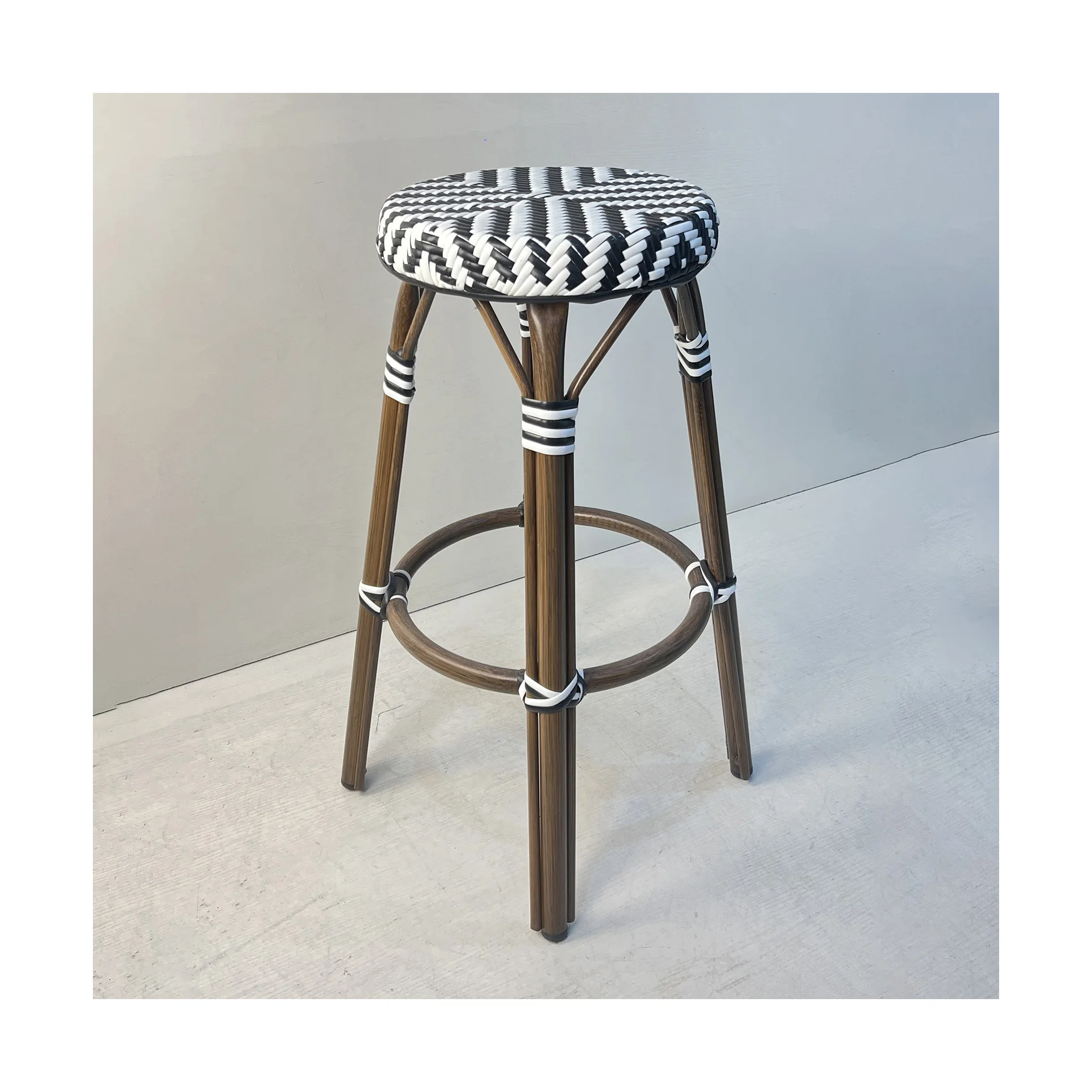 MOJIA Aluminum Natural Rattan Seat Backless Counter Stool Aluminum rattan chair high Sturdy and durable design for outdoor