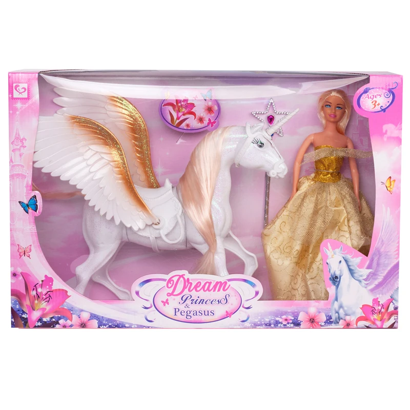 Plastic fashion Doll Toy horse with wings for kids Doll horse play set for girls gift