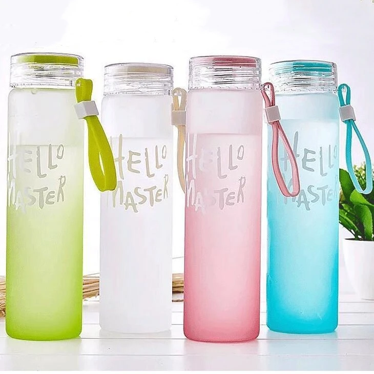 new 2020 Fashionable high quality Colorful frosted glass water bottle unique outdoor travel Creativity glass drinking tumbler