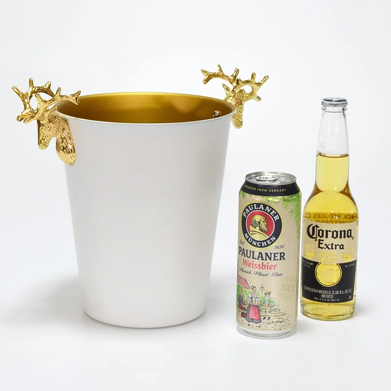 Изготовленный На Заказ лого из нержавеющей стали вина пива охладитель ведро олень уха украсить ведро льда для роскоши