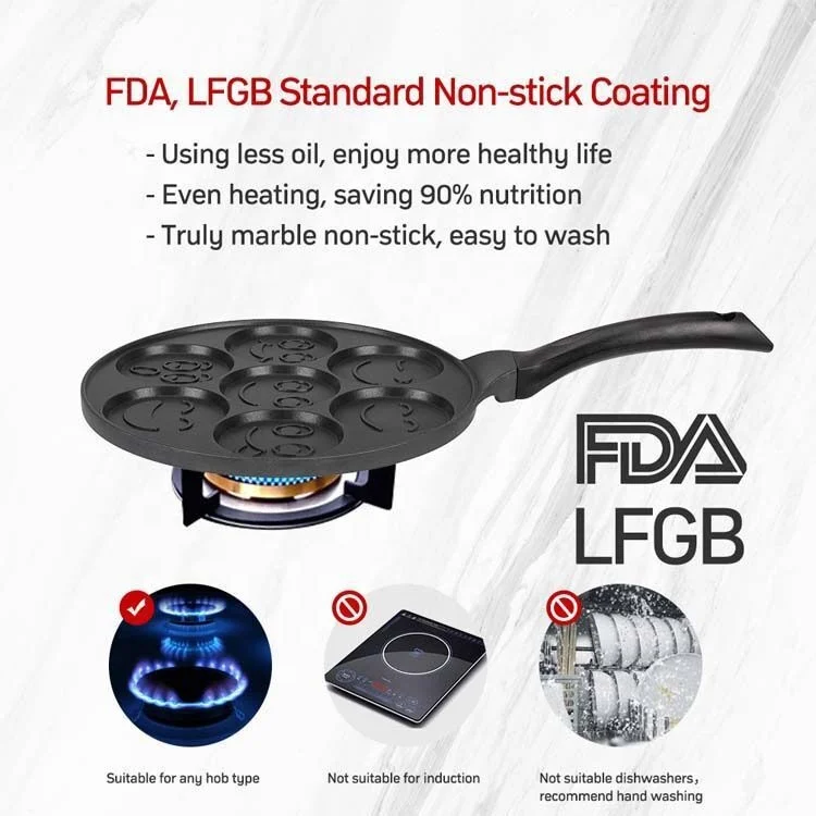 Smiley Face Mini Pancakes Non-stick Waffle baking Breakfast cookie omelette 7 holes 26cm Egg fry pan