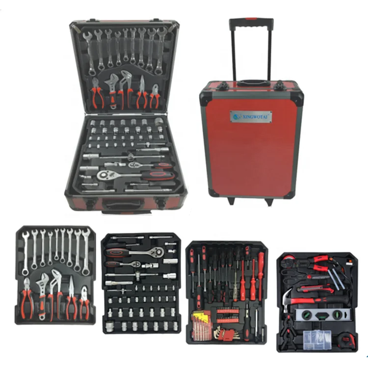 Multi-purpose Portable Hand Tool Kit Trolley Case Mechanics Toolbox Set Complete Hand Tools Box Sets