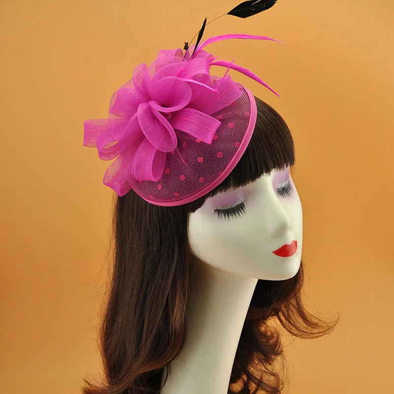 Women Bridal Wedding Headdress Dot Veil  Mesh Feather Hair Accessories Cocktail Headwear Evening Tea Party Derby Fascinators Hat
