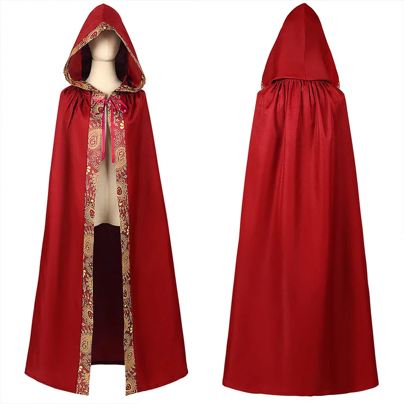 Unisex Halloween Cosplay Costume Medieval Hooded Vintage Gothic Cape Coat Long Trench Ghost Devil Wizard  Cloak