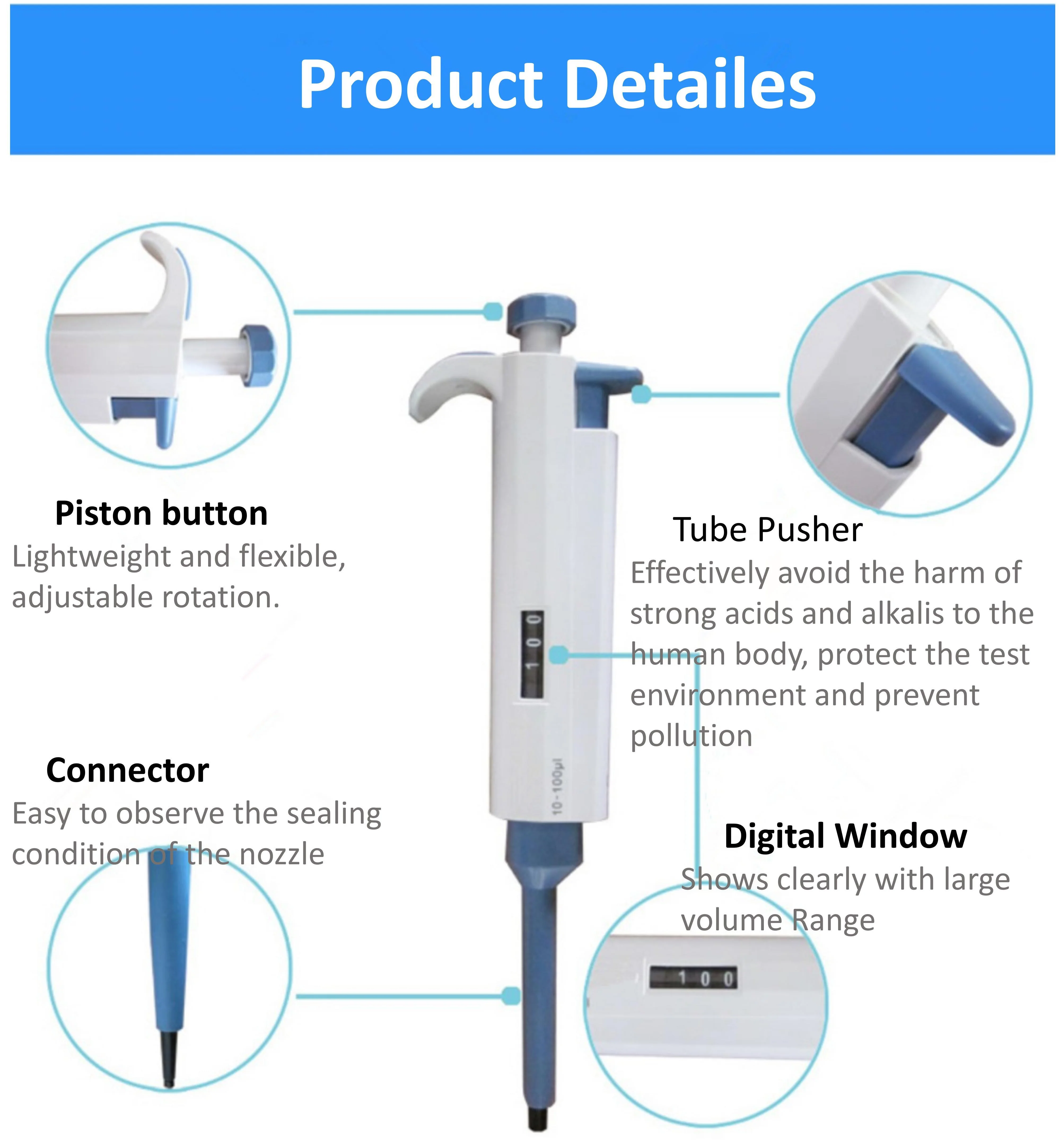 Liquid Sample handle Lab instrument Single Channel Digital Micro Pipette TP-01 Serise