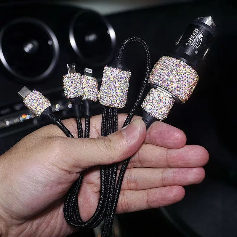 Dual USB Car Charger Bling Bling Handmade Rhinestones Crystal Car Decorations Fast Charging Car Decors for iPhone for Samsung