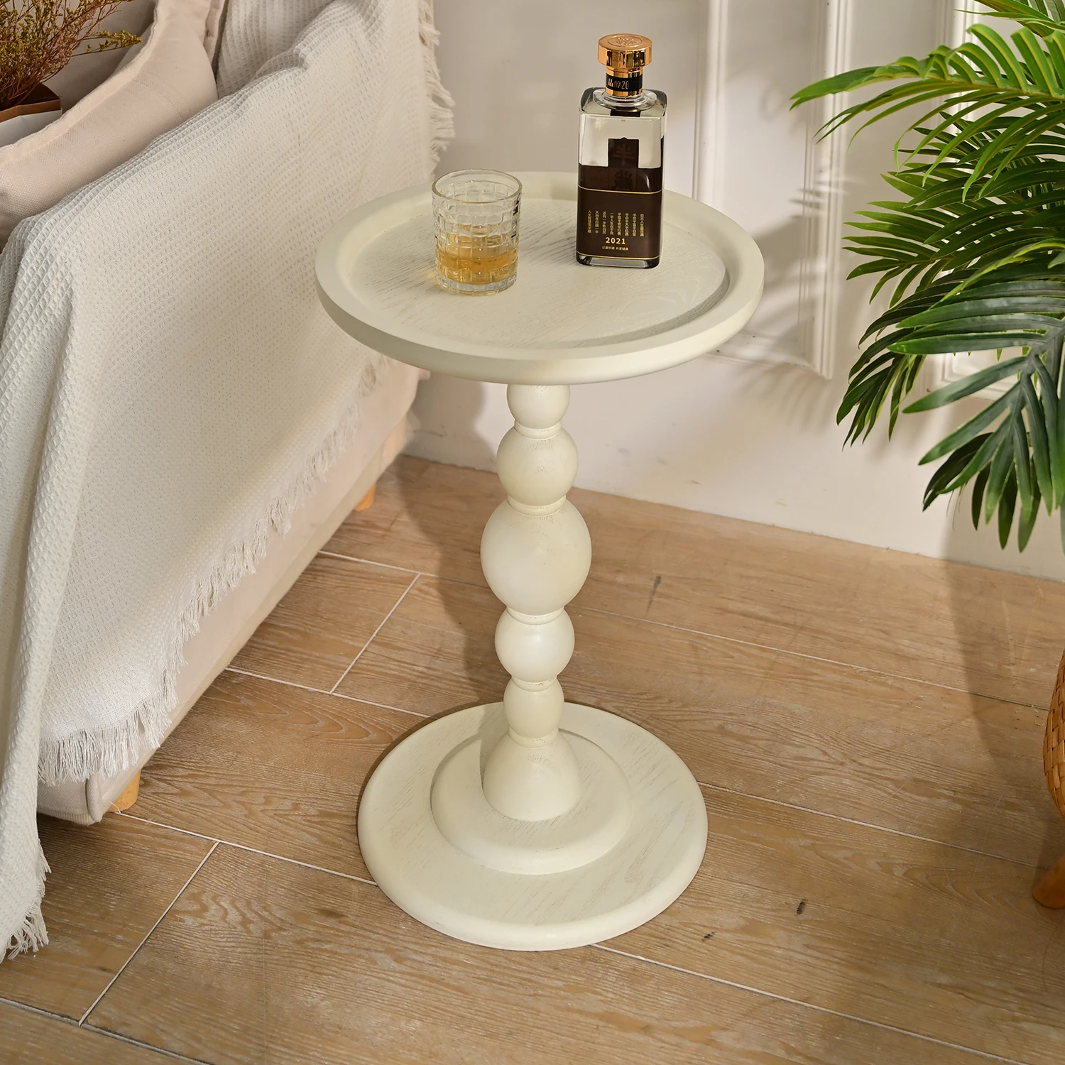 INNOVA european style living room coffee table furniture white round wood side table with one leg