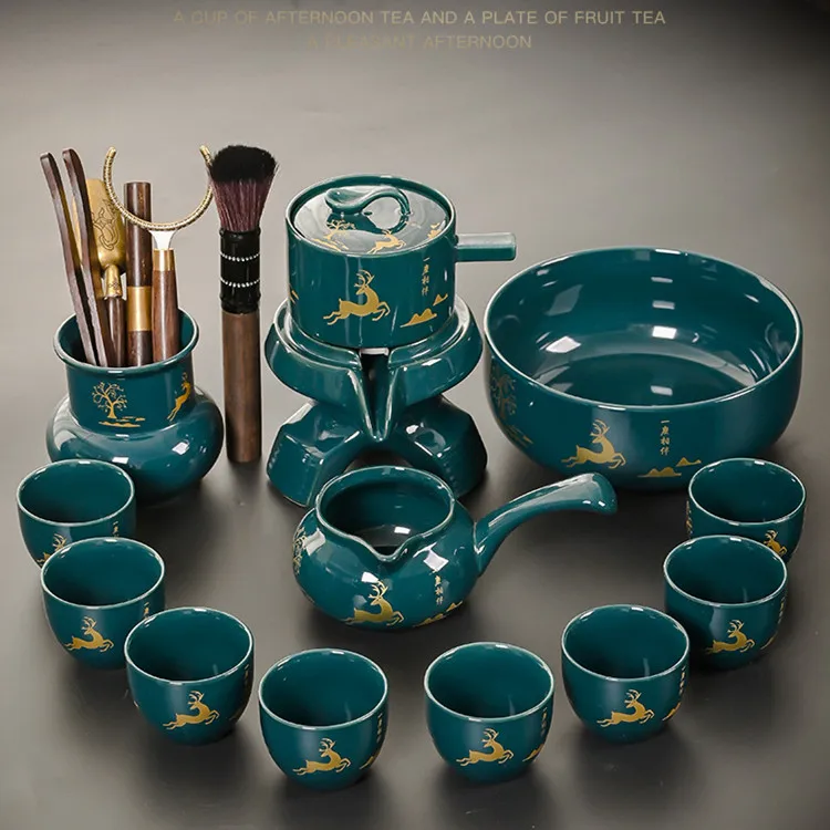 Harmony Chinese Kungfu Luxury Style Antique Design Automatic Wisteria Floral Ceramic Tea Pot Set Luxury
