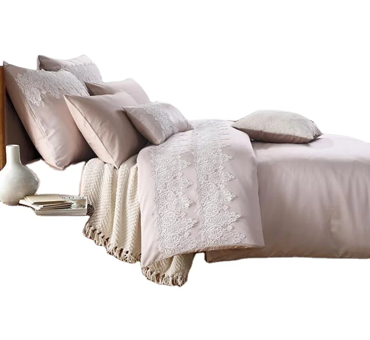 Washed pink lace home textile bedding bed cover  duvet set for home living