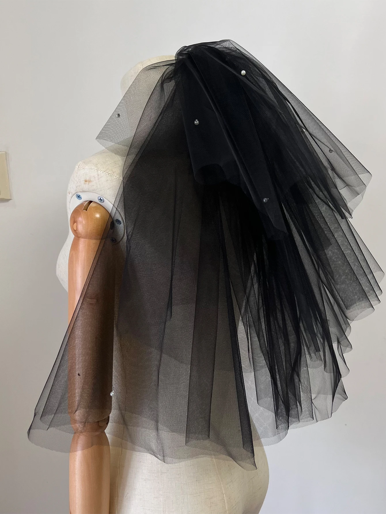 2023 hot White black simple two layer wedding veil accessories party hair band for bride