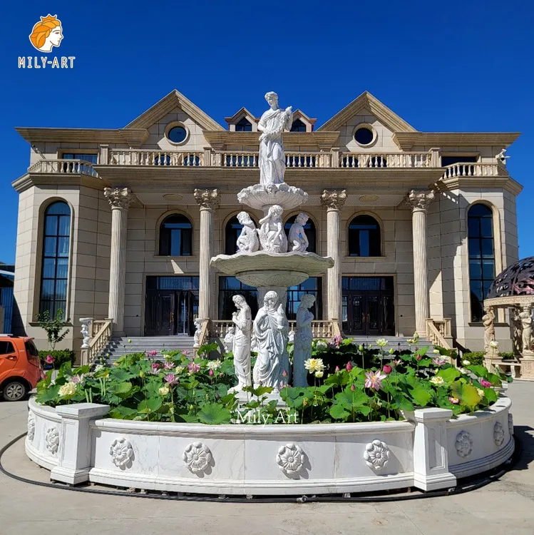 Outdoor Garden Decoration Hand Carved Marble Greek Figure Water Fountain
