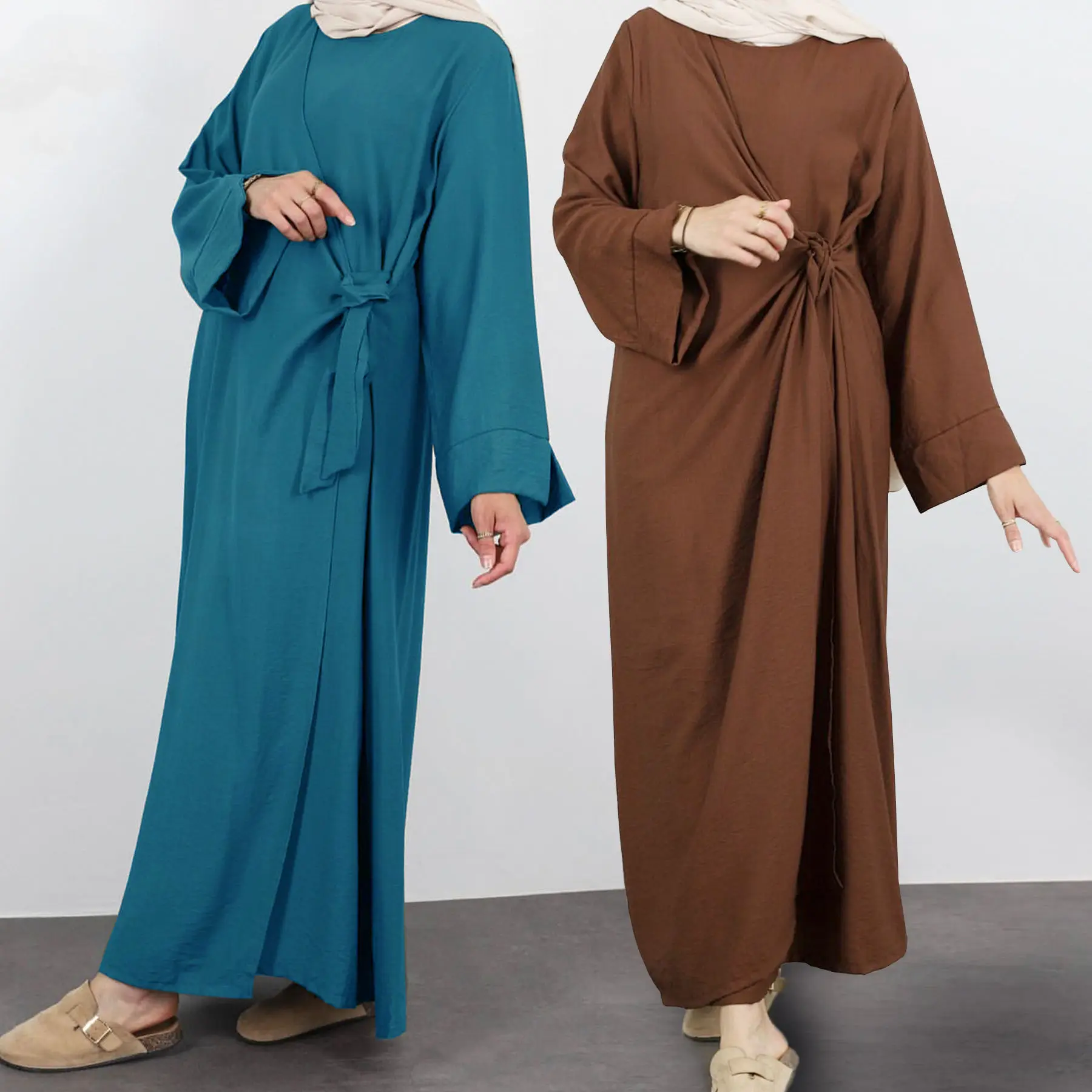 2024 Wholesale High Quality Dubai Plain Modest Abaya Muslim Women Dress Kaftan Long Sleeve Jazz Crepe Casual Abaya Dress