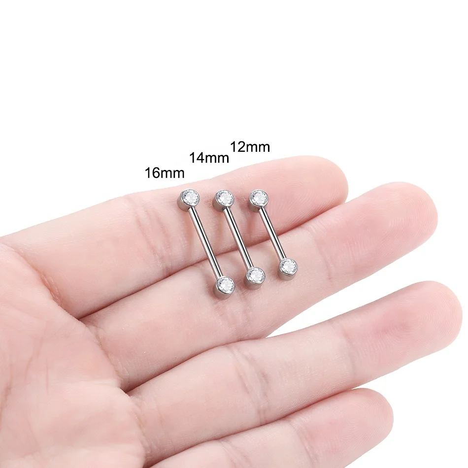 Gaby G23 Titanium Piercing Tongue Nipple  Ring Crystal Internal Threaded Cartilage Earrings Ear Studs Body Jewelry
