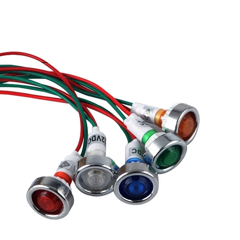 Yueqing Factory DC12V DC24V AC220V AC380V 10mm Neon Signal Lamp XD10-7 Indicator Lamp Light with 20CM wire