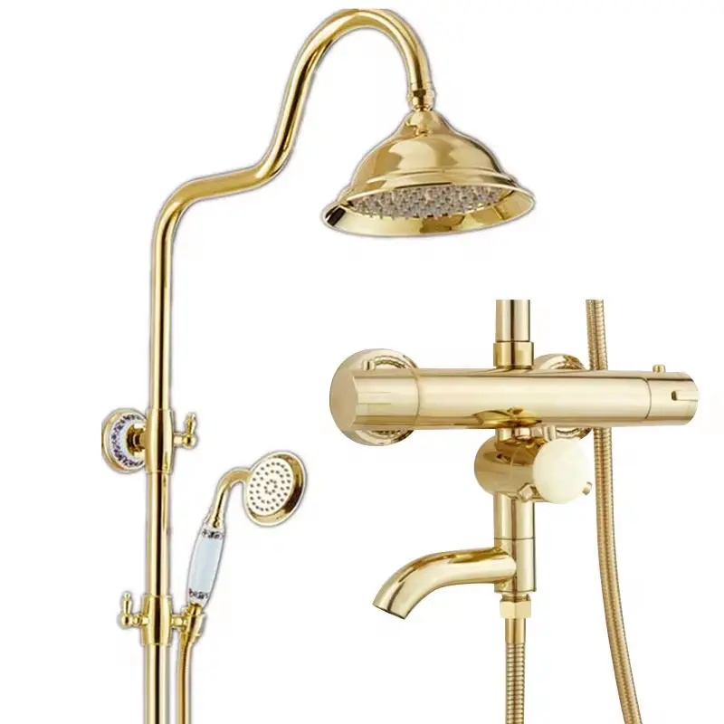 Bathroom Gold Wall Mounted hot and cold water mixer valve brass bathroom and Shower mixer Faucet Sets
