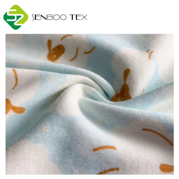 Recycled 100% organic cotton 200gsm cartoon cotton print interlock fabric for baby clouths