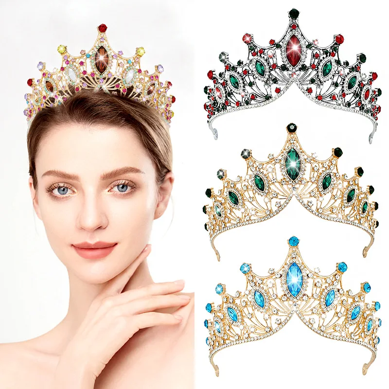 BELLEWORLD wedding hair accessories baroque elegant big crowns for queens corona colorful rainbow gold silver crowns and tiaras