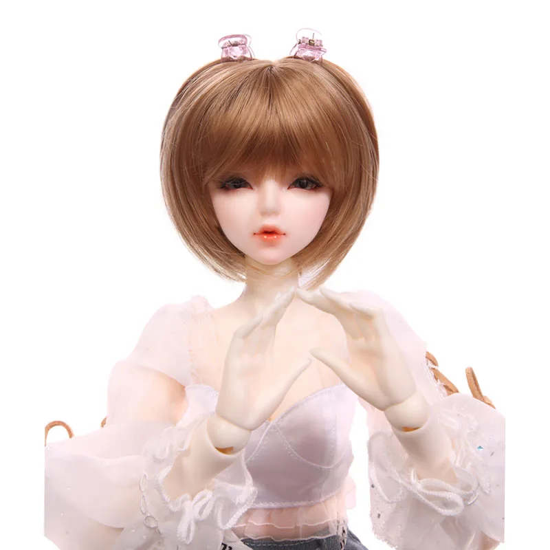 customize quality 22cm 1/3  brown bob short cut BJD doll wig hair (include clips)