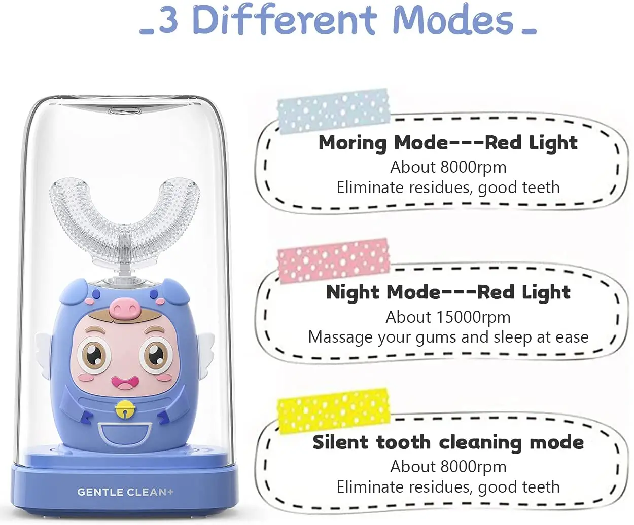 Comprehensive protection lovely children ushaped toothbrush ipx7 nano Portable  kids u-shaped toothbrush