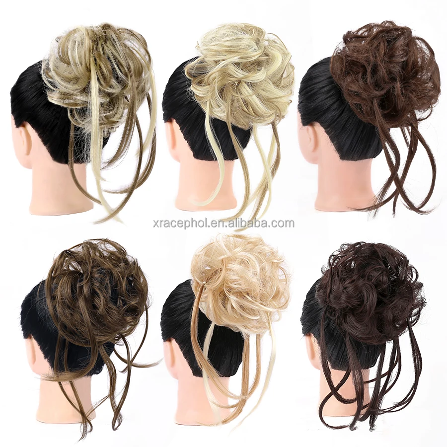 Wholesale Synthetic Curly Chignon Braided Messy Bun Hair Piece 12 Colors Fashion Hair bun For women