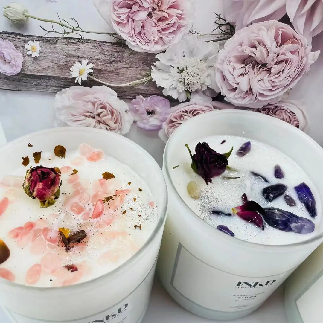 private label gemstone soy wax healing magical witch candle with crystals