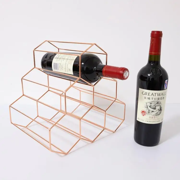 
Hot Sale Nordic Style 6 Bottle Wine Holder Storage Geometric Figure Desktop Wire Shelf Rack 