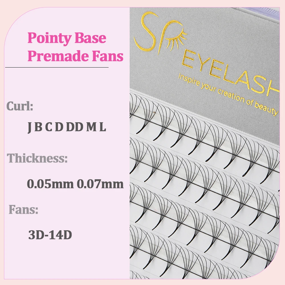SP EYELASH Narrow Pre Made Fan 3D 7D 10D 0.05 0.07mm mix Pointed Base Premade Fans Wholesale OEM Large Tray Volume Promade fans