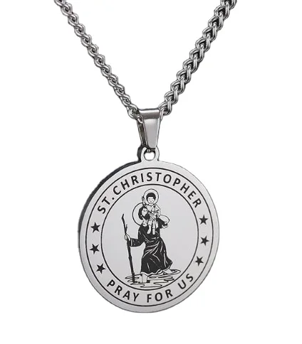 Personalized Talisman Amulet Necklace Jewelry Gold Plated Seals Medal Stainless Steel Saint Christopher Pendant Necklace For Men