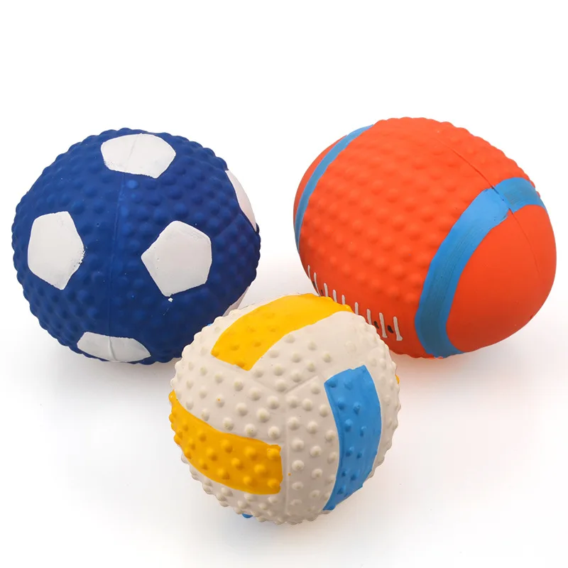 Wholesale Pet Interactive Movement Dog Toys Football Rugby Volleyball Durable Interactive Squeaky Latex Pet Dog Chew Toys Ball
