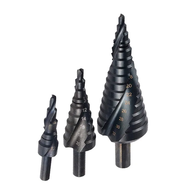 3pcs HSS Step Drill Bit Set 4-12mm/4-20mm/ 4-32mm Triangle Shank Hole Nitrogen High Speed Steel Spiral Hex Core Drill Bits