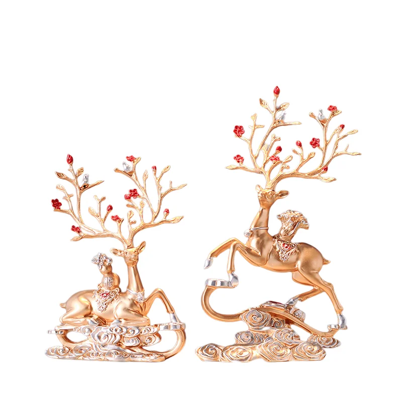 Creative deer ornament Resin crafts animal statue custom oem resin  modern home luxury cabinet decoration glod deer decor gift