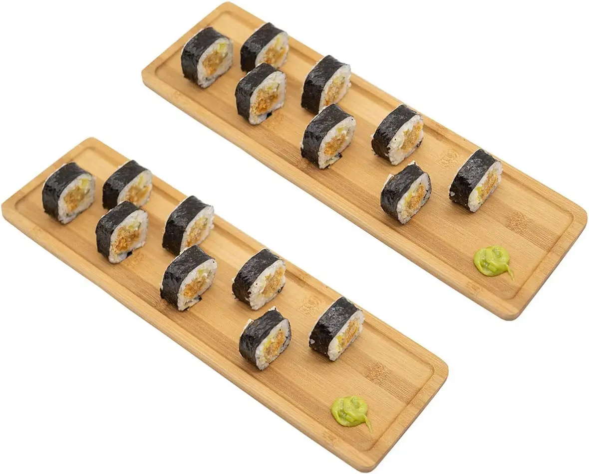 High quality wholesale Bamboo 2 Pack Japanese Bamboo Sushi Serving Tray for dinner party