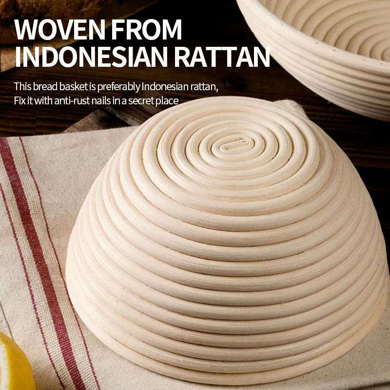 Custom Wholesale Banneton 9 Inch Proof Basket Premium Round Natural Rattan Bread Proofing Basket