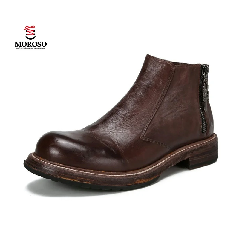 Goodyear Boots Italian Handmade Boss Motorcycle Martin Boots Pointed Toe Men Formal Boots Vintage Booties Shoes