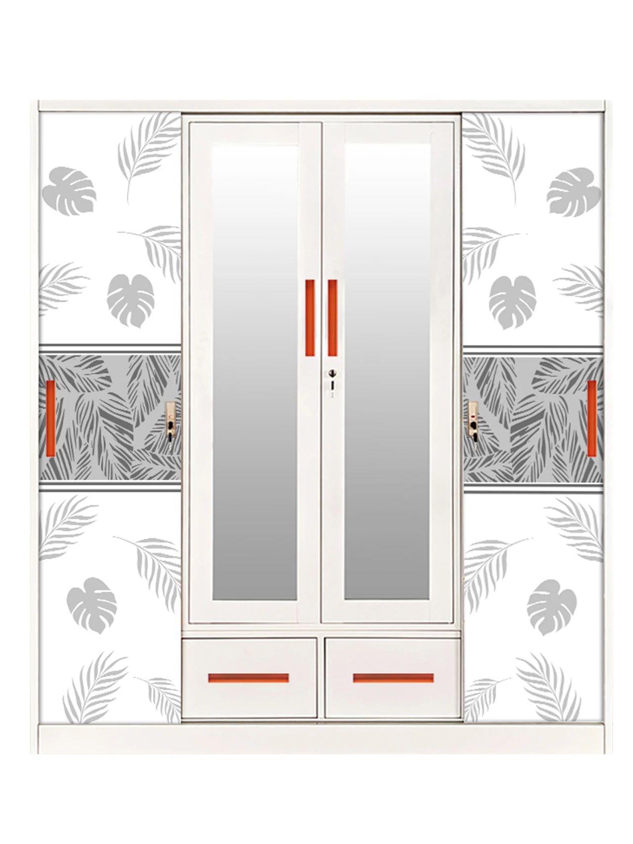 Home Cupboard For Clothes Metal Wardrobe Bedroom Steel Printed Wardrobe 3 Door Clothing Storage Cabinet with mirror and drawer