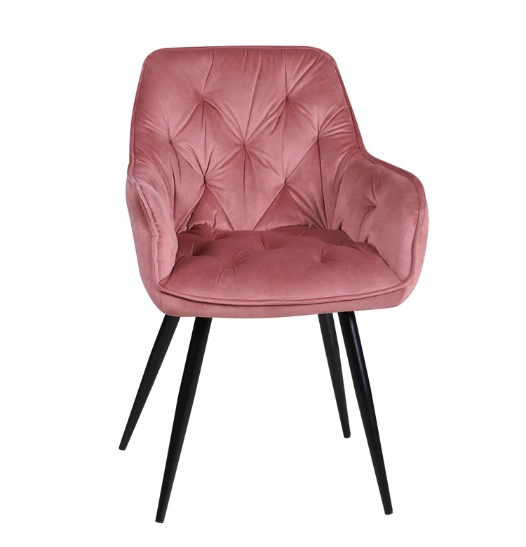 Free Sample Wholesale Design Room Furniture Nordic Velvet Modern Luxury Pink Upholstered Italian Dining Chair With Arms