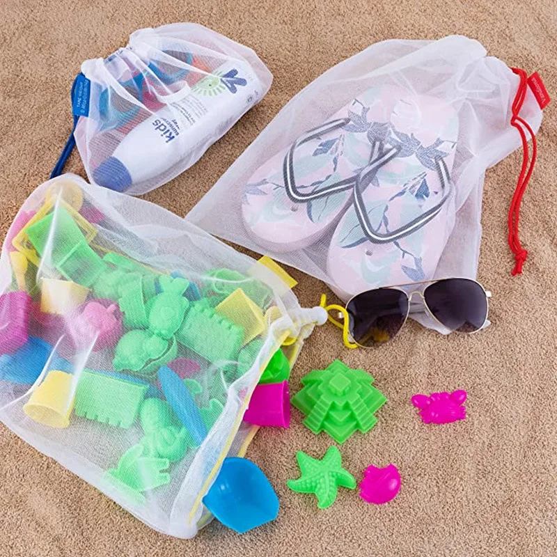 Heavy Duty Reusable Rpet Polyester Produce Barcode Scanable Safe Grocery Shopping Through Food Drawstring Mesh Bags For Fruits