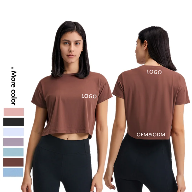 Xsunwing Custom Logo Fitness Yoga Wear Apparel 7 Colors Seamless Sports Workout gym Crop Tops Women Girl Gym quick dry t shirts