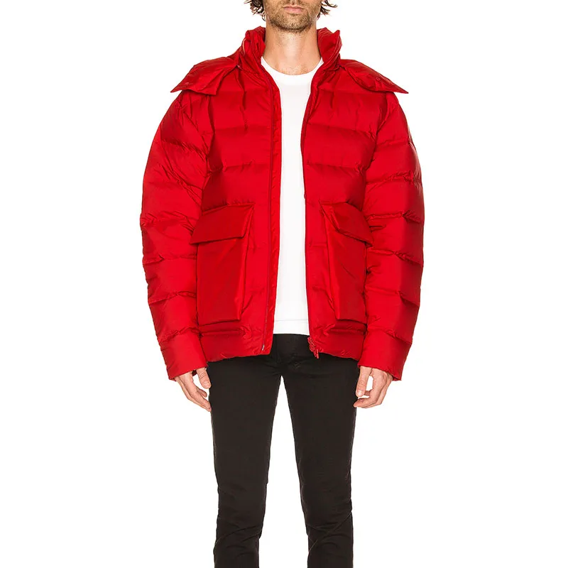 men casual jacket outdoor autumn/winter solid hoodie jacket long sleeves front pockets Puffy fully lined coat front zip closure