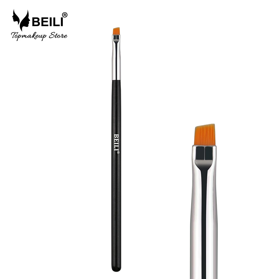 BEILI Высококачественная Кисть для макияжа черные/серебряные синтетические волосы кисть для подводки глаз очень тонкая маленькая Угловая Кисть для макияжа с индивидуальным логотипом
