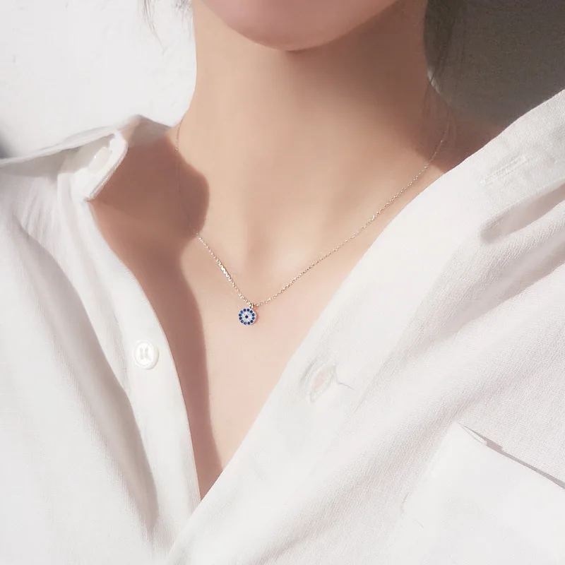 Aug jewelry hot sale wholesale small elk Turkey devil eyes blue eyes round S925 silver necklace mini gift necklace