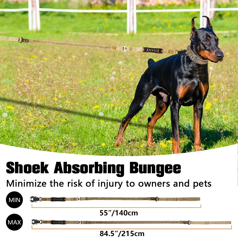 Custom Dog Lead Collar With LOGO Adjustable Quick Release Metal Buckle Pet Elastic Bungee Dog Leash Tactical Dog Collar